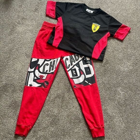 Vtg 90s Chicago Bulls Faded Spellout Basketball Sweatpants & 23 Jersey size S - Picture 1 of 14